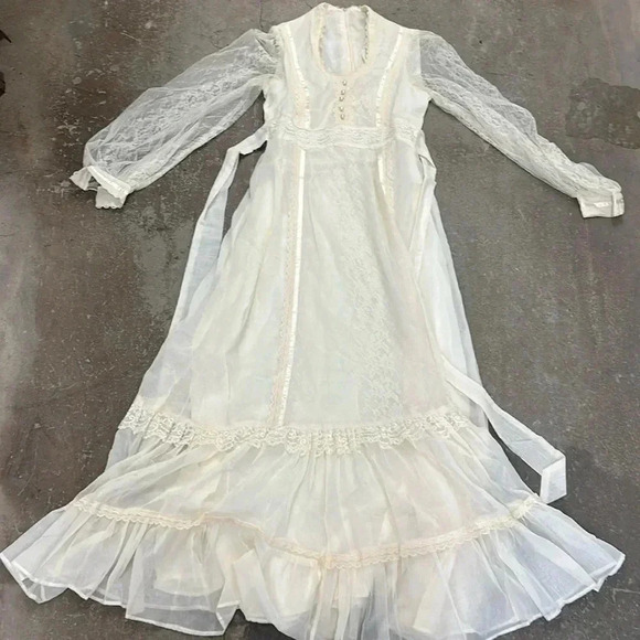 Dresses & Skirts - Vintage handmade prairie  lace tiered maxi dress whimsygoth fairy renaissance